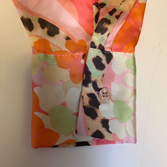 ASOS Oversized Satin Swirl Floral Print Women’s Leopard Accent Long Sleeve - Picture 7 of 8